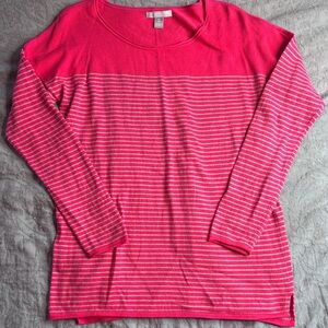 Banana Republic Women’s Red & Gray Striped Long Sleeve Knit Top Casual Twee